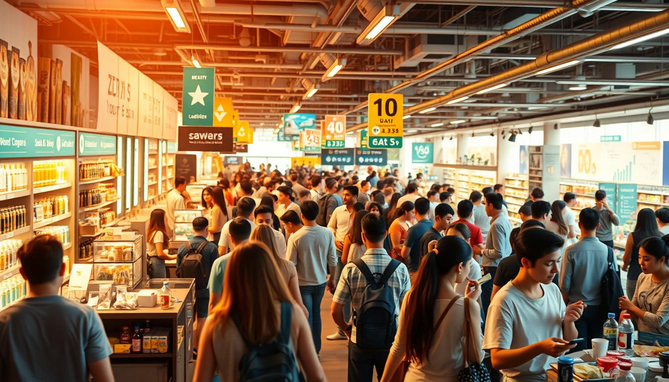 A bustling community-driven group-buy platform, showcasing a vibrant marketplace filled with diverse products. In the foreground, a sleek and intuitive user interface, with clean lines and a modern aesthetic, inviting users to explore and discover. The middle ground features a thriving network of engaged buyers and sellers, their interactions captured in a dynamic, yet organized manner. The background reveals a sophisticated technology infrastructure, with seamless integrations and data visualizations that optimize the group-buying experience. Warm lighting casts a sense of approachability, while a slightly elevated camera angle conveys the platform's expansive reach and collaborative spirit. The overall atmosphere exudes a balance of professionalism and community, reflecting the innovative spirit of GroupBuyHub. Alt-text: community-driven group-buy platform