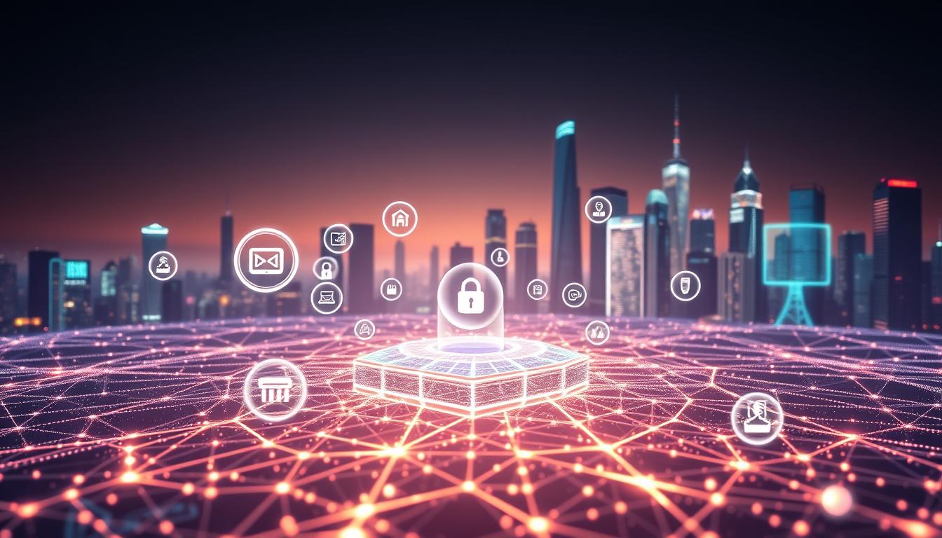 A digital landscape showcasing the integration of blockchain technology within a suite of innovative tools. In the foreground, a sleek and intuitive user interface presents a variety of AI-powered applications, their icons hovering over a shimmering blockchain network. The middle ground features a stylized 3D representation of the blockchain, its distributed ledger conveying a sense of secure, transparent data transactions. In the background, a futuristic cityscape with towering skyscrapers and holographic displays creates an immersive, technologically advanced atmosphere. Soft, diffused lighting casts a warm, futuristic glow, while the overall composition emphasizes the seamless synergy between blockchain, AI, and digital toolsets.