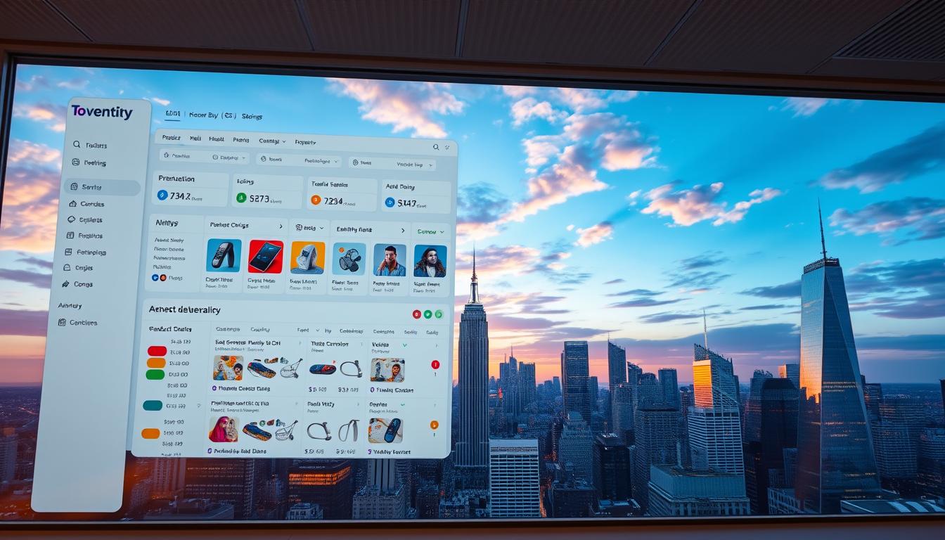 A modern cloud-based group-buy platform interface, showcasing an organized inventory dashboard with detailed product listings, dynamic pricing, and real-time inventory updates. The foreground features a sleek, minimalist design with clean typography and intuitive navigation. The middle ground displays colorful product thumbnails, filtering options, and analytics charts. In the background, a serene cityscape with skyscrapers and a vibrant sky, reflecting the platform's scalability and global reach. Soft, warm lighting creates a professional, yet inviting atmosphere. Captured with a wide-angle lens to convey the comprehensive capabilities of Toolsurf.com's cloud-based group-buy platform. Cloud-based group-buy platform inventory