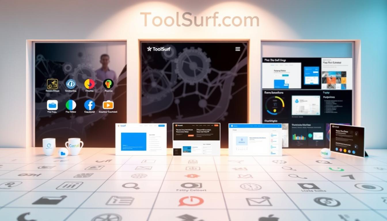 A modern, minimalist design showcasing the key features of Toolsurf.com's group buy SEO tools platform. In the foreground, a clean grid layout displays various SEO tool icons and categories, hinting at the diverse suite of optimized solutions. The middle ground features stylized product shots of popular tools, their sleek interfaces and functionality highlighted. In the background, a subtle gradient or texture evokes a sense of technological sophistication. Warm lighting and a cool color palette create a professional, trustworthy atmosphere. The overall composition conveys the platform's comprehensive offerings, ease of use, and value proposition for SEO professionals.
