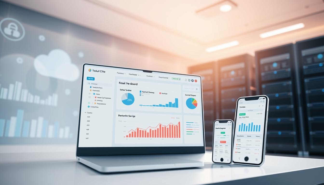 A secure, cloud-based dashboard showcases a range of SEO tools, including keyword research, site audits, and performance analytics. The scene is bathed in a serene, minimalist aesthetic, with soft lighting illuminating the clean, intuitive interface. In the foreground, a stylized laptop and mobile device display real-time metrics, while in the background, abstract data visualizations and server racks convey the power and reliability of the cloud-based platform. The overall mood is one of efficiency, trust, and technological sophistication, perfectly suited to illustrate the "Instant and Secure Access with Toolsurf.com" section of the article. Prompt