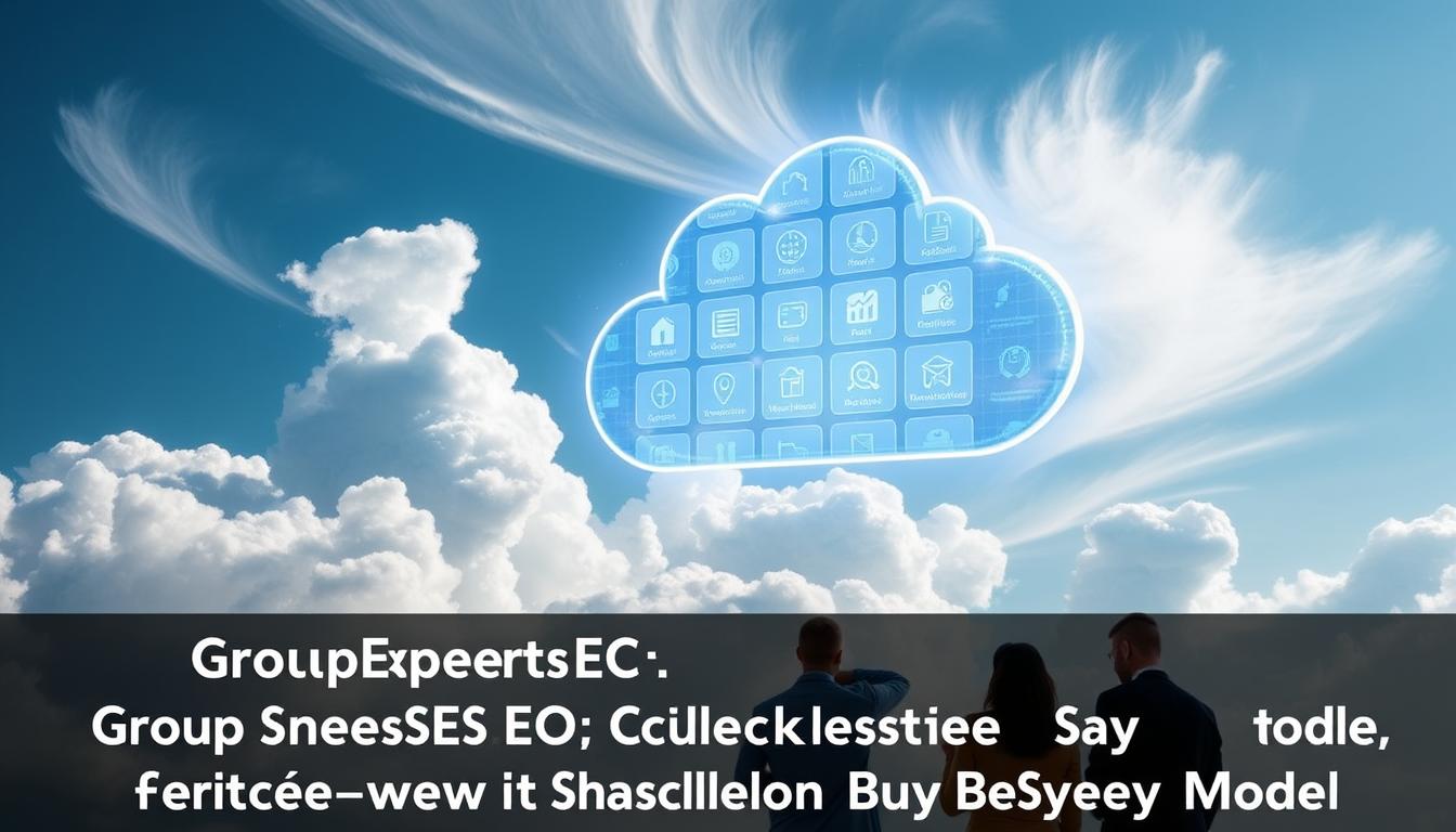 A serene, cloud-filled sky with a gleaming, futuristic interface floating amidst the wispy formations. The interface showcases a suite of intuitive, cloud-based SEO tools, their icons and controls meticulously detailed. In the foreground, a team of digital marketing experts collaborates seamlessly, their devices synced to the cloud-powered platform. The scene exudes a sense of effortless productivity and technological sophistication, reflecting the "GroupExpertsSEO, Toolsurf.com, certified, teams" subject and the "Overview of Toolsurf.com's Cloud-Based Group Buy Model" section title. Alt-text: Cloud-based SEO tools