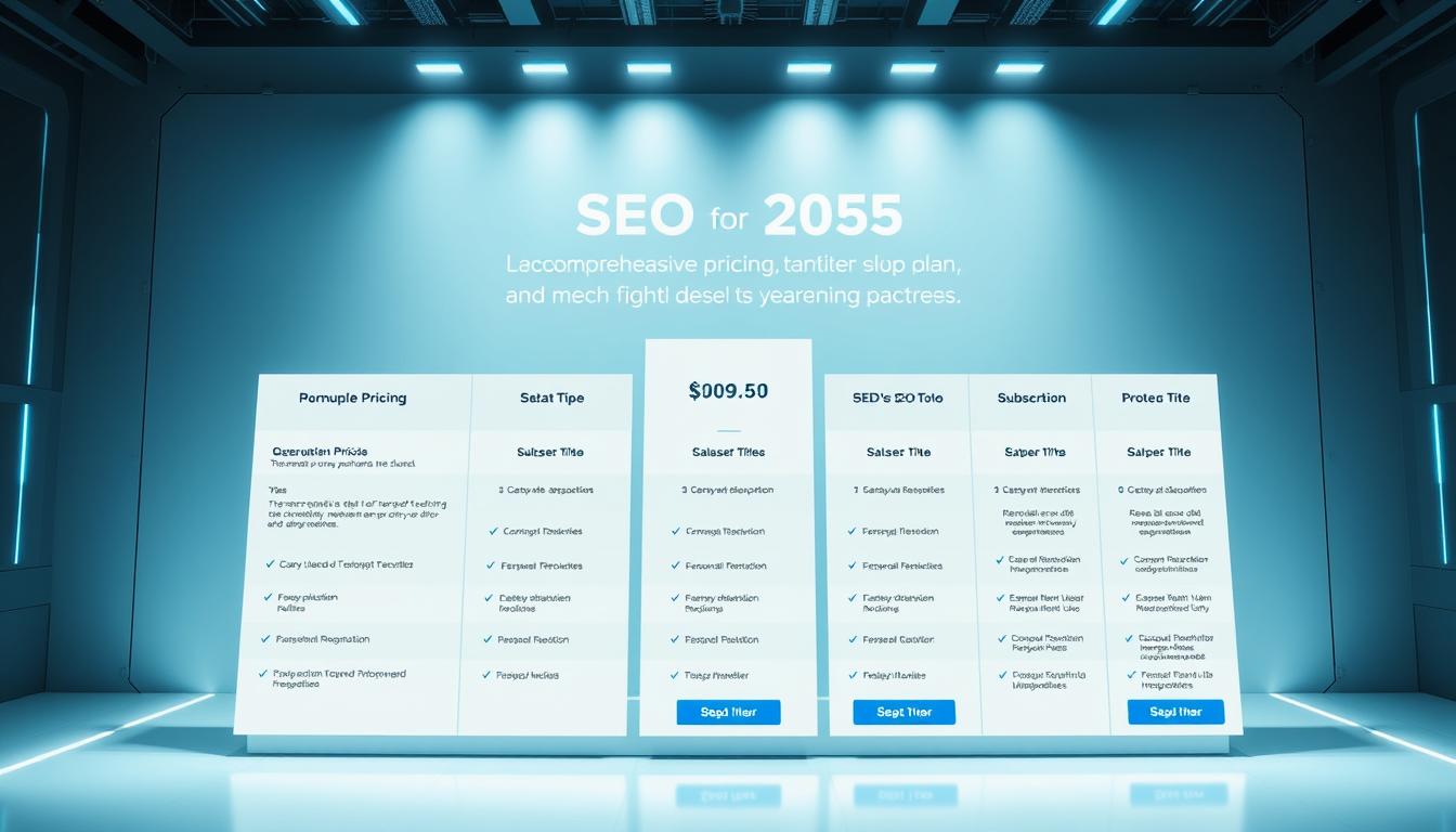 A sleek, futuristic display showcasing the comprehensive pricing plans and unique benefits of leading SEO tools in 2025. Set against a minimalist, technology-infused backdrop, the image features a clean, grid-like layout highlighting various subscription tiers and their corresponding features. The scene is bathed in a cool, cyberpunk-inspired lighting, creating a sense of modernity and innovation. The overall composition emphasizes the attention to detail and user-friendly interface of these cutting-edge SEO platforms, inviting the viewer to explore the intricacies of their pricing and package options.