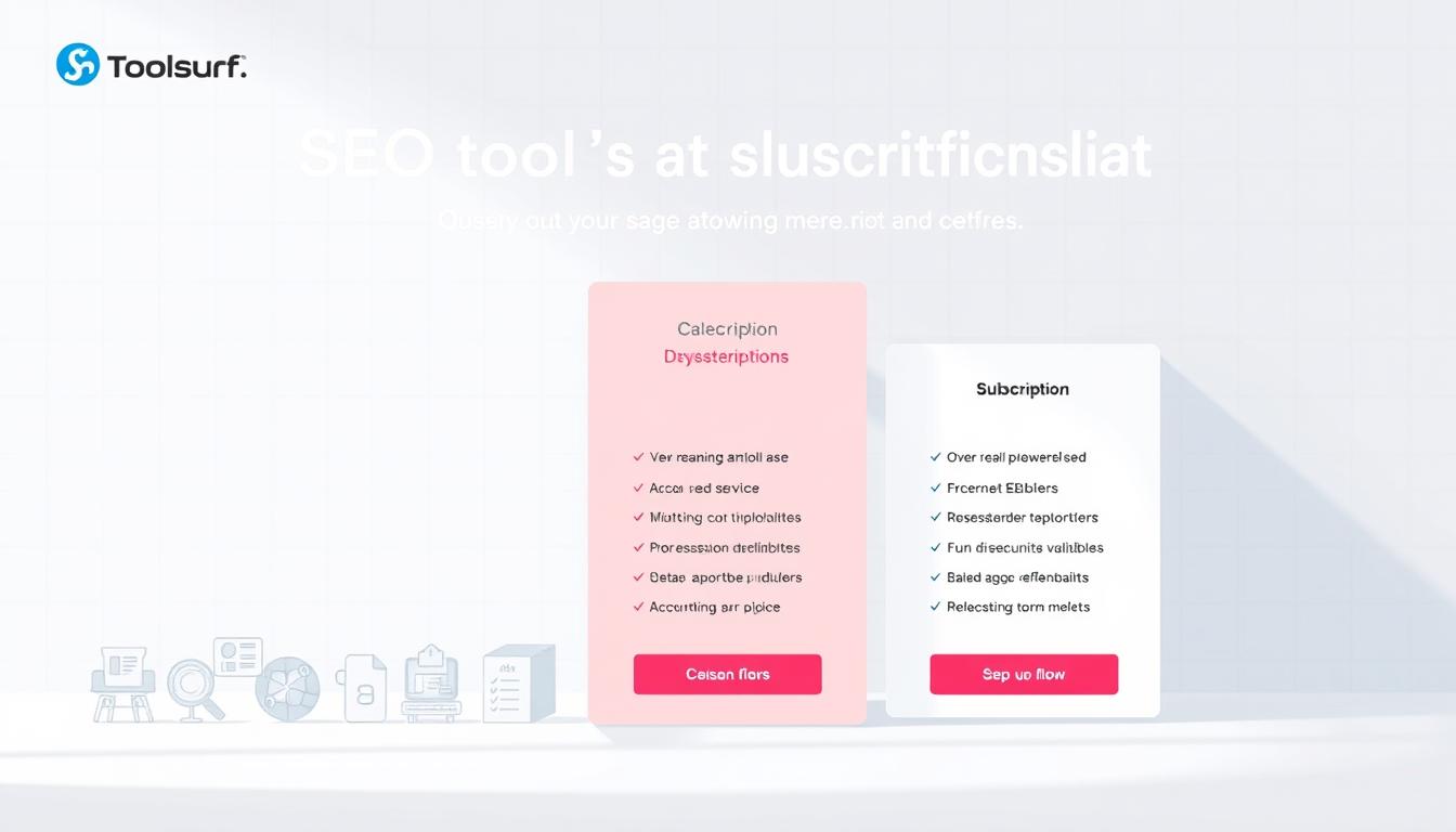 A sleek, modern illustration of Toolsurf's SEO tools subscription plans. In the foreground, a stylized row of software icons representing the various tools and services. In the middle ground, three distinct subscription tiers are displayed with their corresponding features and pricing. The background features a subtle grid pattern, conveying a sense of structure and organization. The lighting is soft and diffused, creating a clean, professional aesthetic. The overall composition is balanced and visually appealing, guiding the viewer's attention to the key details of the subscription offerings.
