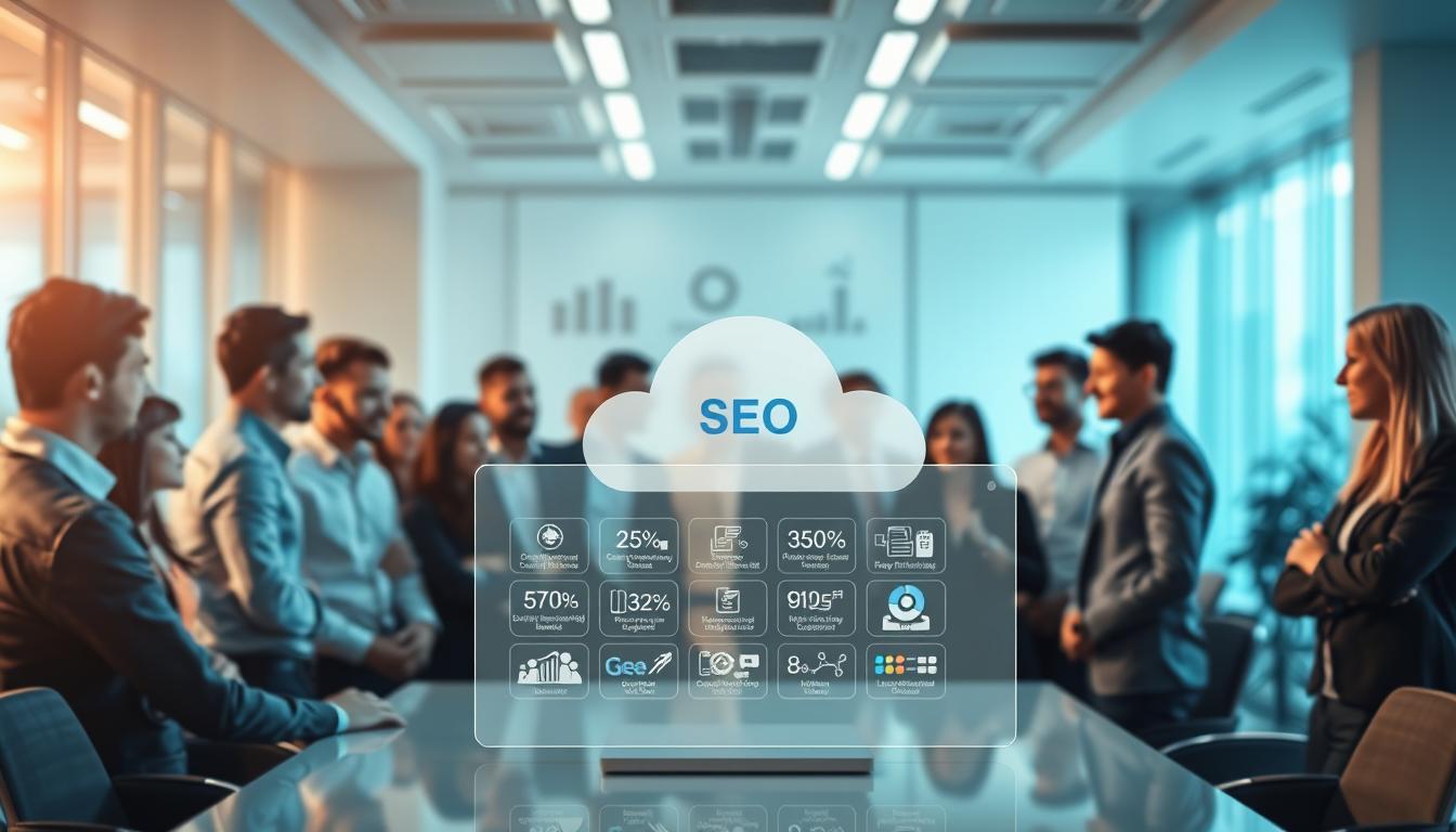 A sleek, modern office setting with a large group of professionals gathered around a centralized cloud-based platform, discussing and collaborating on a range of SEO tools. The scene is bathed in a soft, diffused lighting, creating a sense of tranquility and focus. In the foreground, a display showcases the key features and functionalities of the cloud-based group buy tools, while the middle ground features the engaged team members, their expressions conveying a sense of understanding and shared purpose. The background blurs slightly, emphasizing the centrality of the cloud-based solution. The overall mood is one of efficiency, innovation, and a collective dedication to optimizing digital marketing strategies.