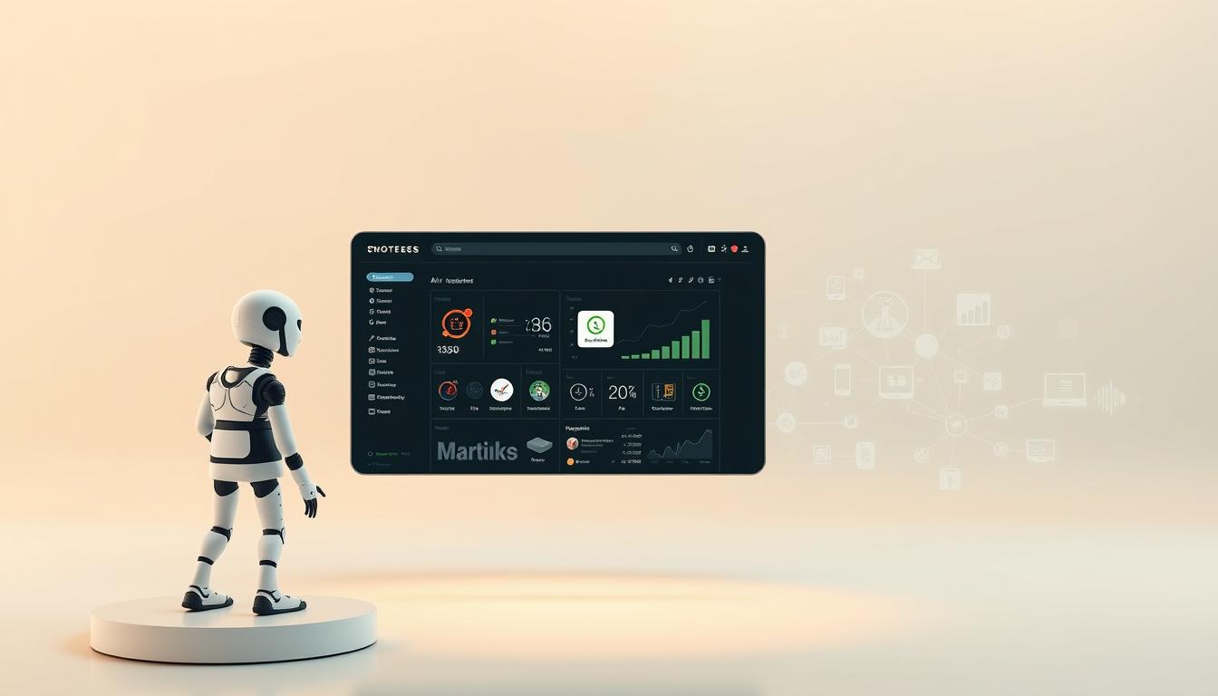 A sleek, modern online shopping interface floats in a minimalist, futuristic setting. In the foreground, a stylized AI assistant offers personalized product recommendations, seamlessly integrating with the user's browsing experience. The middle ground showcases advanced data visualization and analytics, providing insights into customer behavior and market trends. In the background, a vast network of interconnected devices and services powers the intelligent, automated shopping ecosystem. Soft, warm lighting and a neutral color palette create a calming, streamlined atmosphere, reflecting the seamless integration of AI technology into the online shopping experience. Alt-text: AI in online shopping