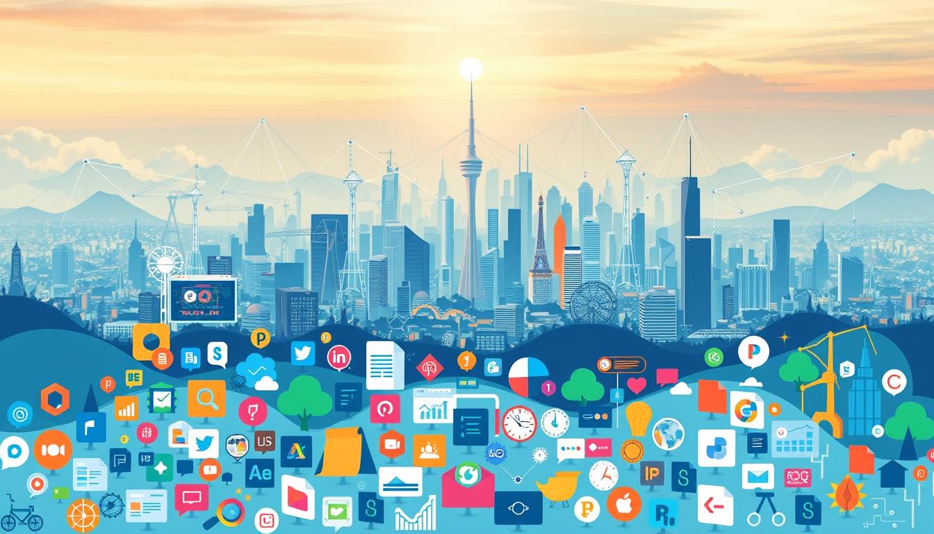 A vibrant, detailed landscape showcasing the thriving "Group Buy SEO Tools" ecosystem. In the foreground, a diverse array of stylized icons representing the leading SEO tools and platforms, each with a distinct visual identity. The middle ground features a dynamic, futuristic cityscape, with skyscrapers, data centers, and interconnected networks symbolizing the technological infrastructure supporting the SEO industry. In the background, a dreamy, ethereal sky with subtle gradients and soft, diffused lighting, creating a sense of innovation and progress. The overall composition conveys a sense of depth, balance, and the collaborative nature of the "Group Buy SEO" landscape. Prompt