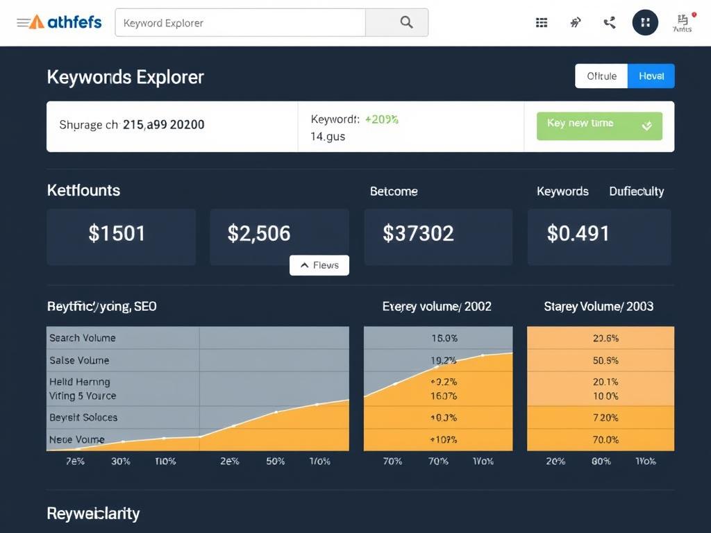 Ahrefs Keywords Explorer showing search volume and keyword difficulty metrics Ahrefs Keywords Explorer showing search volume and keyword difficulty metrics