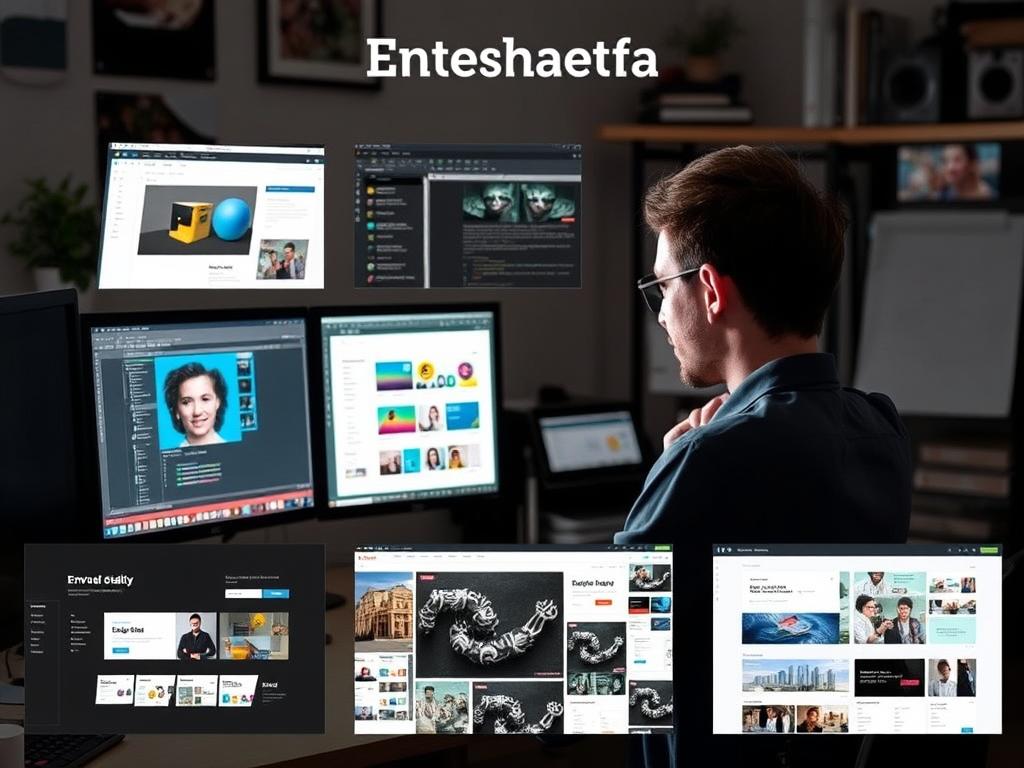 Creative professional working with Envato Elements assets on multiple projects Creative professional working with Envato Elements assets on multiple projects
