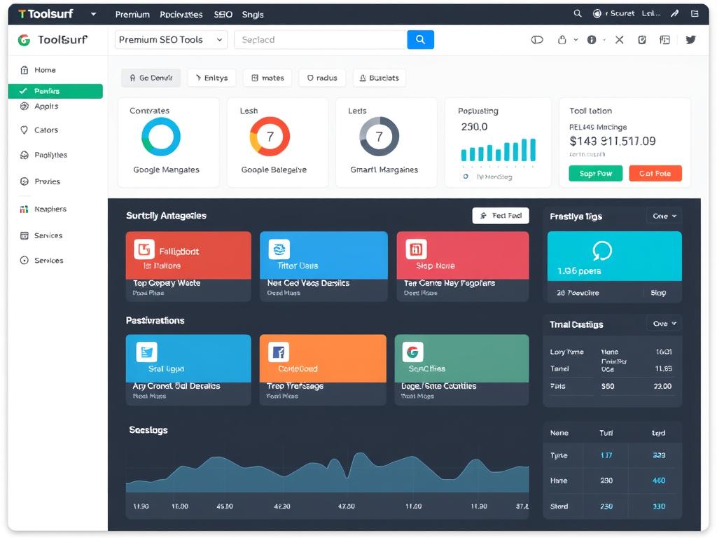 Dashboard showing Toolsurf's SEO group buy platform with multiple premium tools accessible