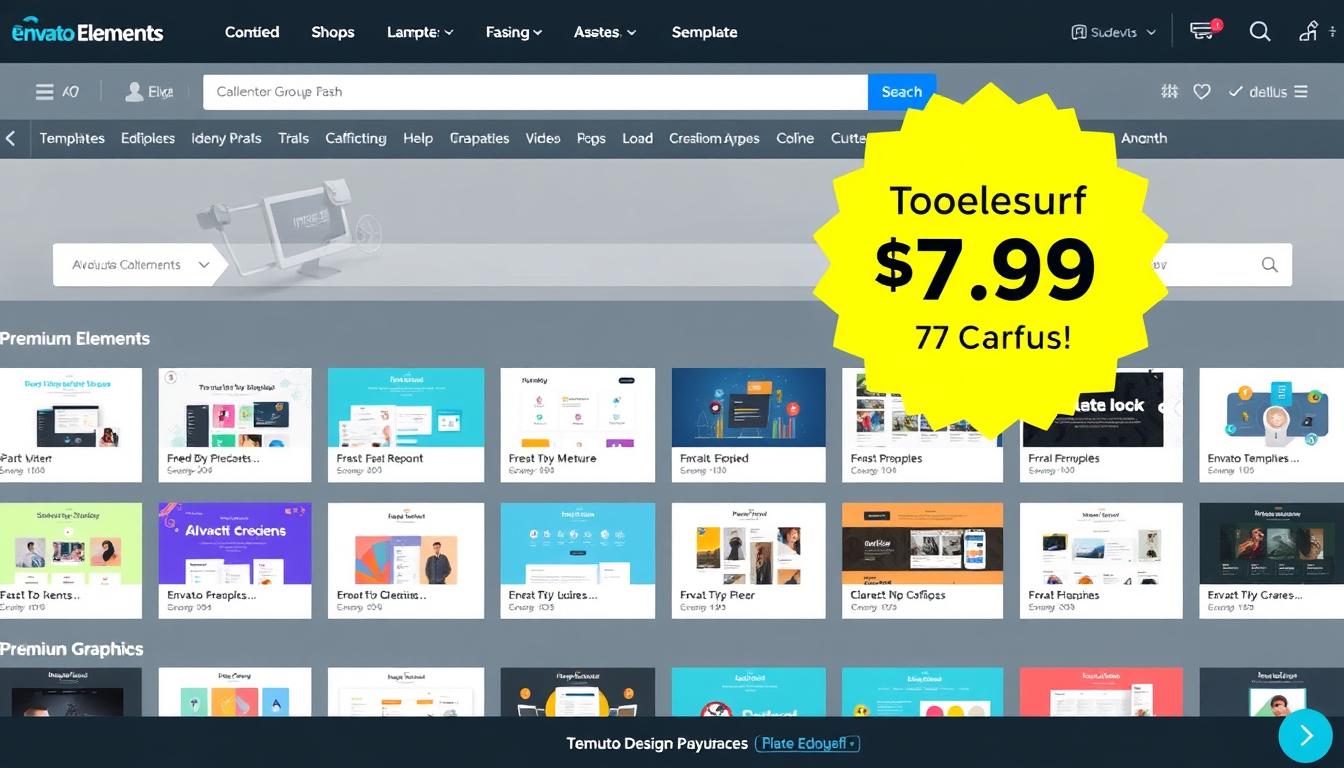 Envato Elements group buy service showing premium templates and graphics collection