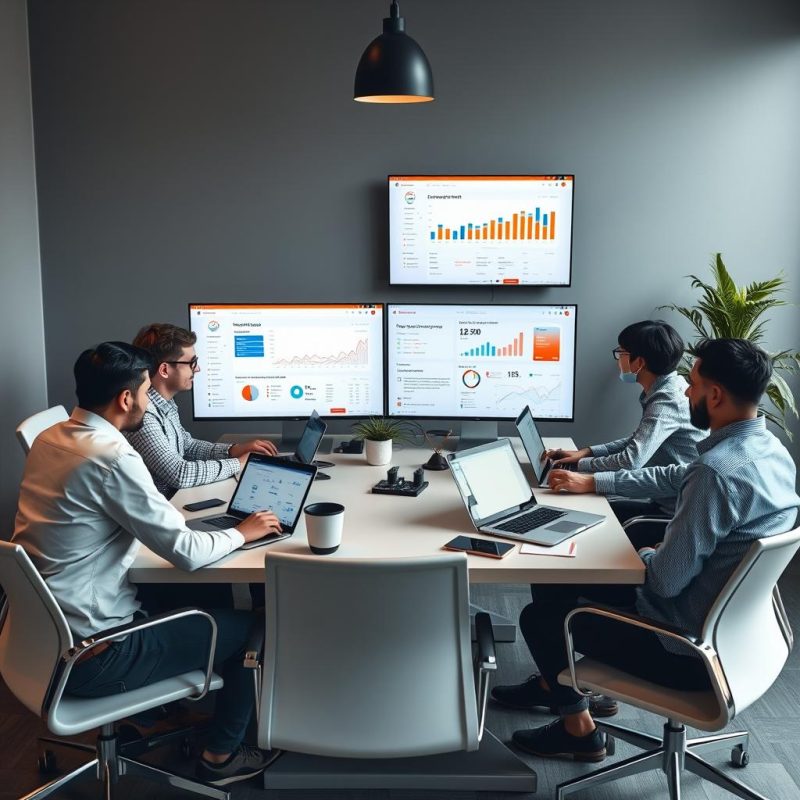 Marketing agency team using Semrush group buy for client campaigns