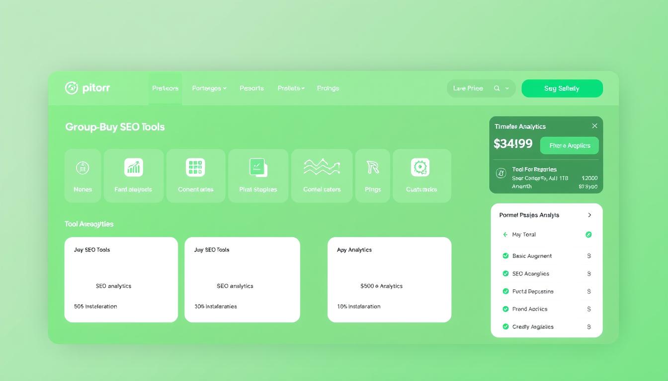Pitorr group buy SEO tools dashboard showing available tools and pricing plans