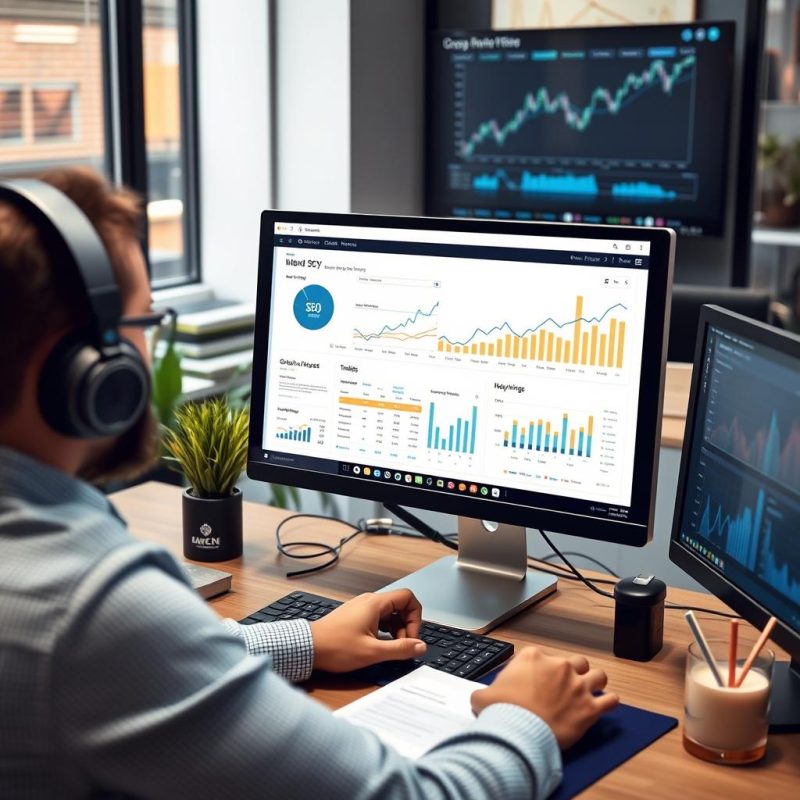 SEO professional analyzing website metrics using group buy tools SEO professional analyzing website metrics using group buy tools