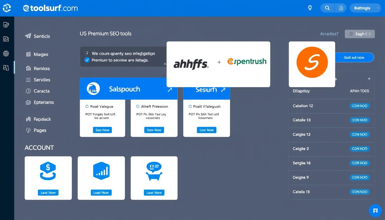 Toolsurf group buy SEO platform dashboard showing Ahrefs and Semrush access