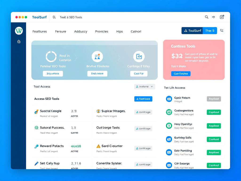 Toolsurf's SEO group buy dashboard showing tool access interface