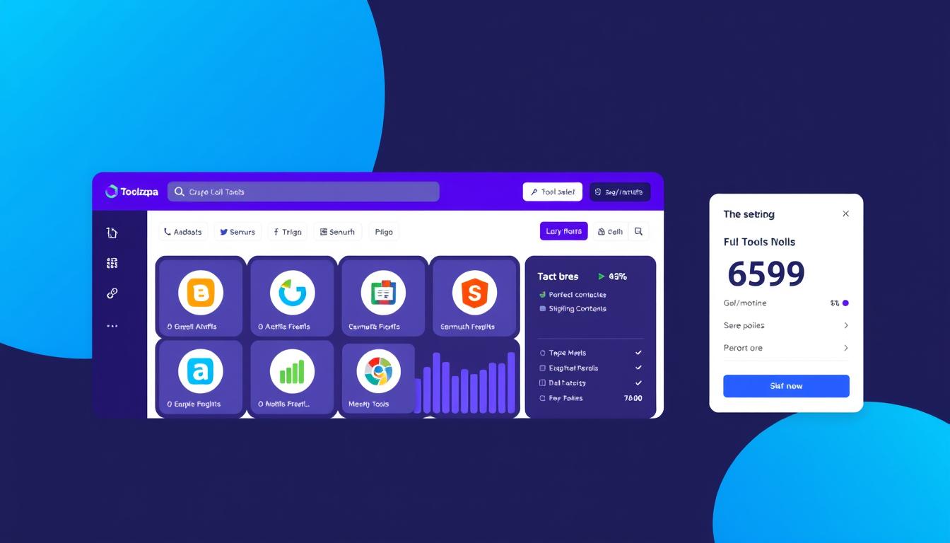 Toolszpa interface showing their extensive tool selection including Ahrefs and Semrush