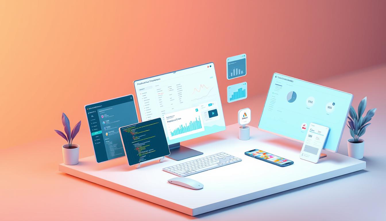 A detailed and meticulously crafted illustration showcasing the key features and tools available within the NoxTools software suite. The image portrays a clean, minimalist workspace with a central desk-like surface displaying various productivity-enhancing tools, including a code editor, a data visualization dashboard, and a project management interface. The tools are arranged in a visually appealing manner, with a warm, subdued lighting setup that creates a sense of focus and professionalism. The background features a neutral, slightly blurred backdrop, allowing the tools to take center stage. The overall composition and attention to detail convey the powerful capabilities and user-friendly interface of the NoxTools platform.
