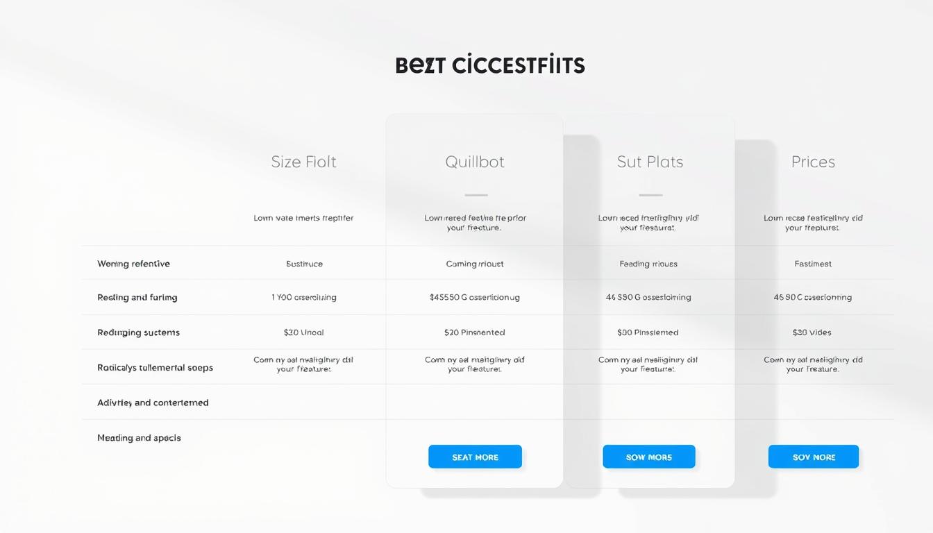 A detailed, high-resolution image of a clean and modern pricing table with a clear, structured layout showcasing different Quillbot subscription plans. The table features distinct columns highlighting plan names, key features, and corresponding pricing options, all presented in a sleek and visually appealing manner against a minimalist background. The lighting is bright and natural, creating a sense of clarity and professionalism. The overall composition guides the viewer's attention to the key information, making it easy to understand the plan options and their associated costs.