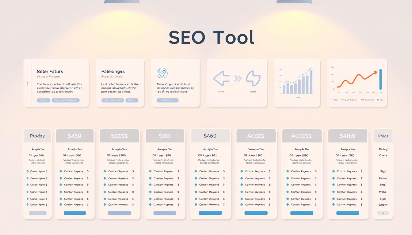 A detailed illustration of various SEO tool pricing plans and access options, presented in a clean, minimalist layout. The foreground showcases a grid of product cards, each highlighting the key features, pricing tiers, and subscription details. The middle ground features subtle charts and graphs visualizing the comparative value and cost-effectiveness of the different plans. The background has a soft, gradient-based color scheme that creates a sense of depth and visual harmony. Warm lighting gently illuminates the scene, drawing the viewer's attention to the essential information. The overall composition conveys a professional, informative, and user-friendly atmosphere suitable for the article's subject and section title. A detailed illustration of various SEO tool pricing plans and access options, presented in a clean, minimalist layout. The foreground showcases a grid of product cards, each highlighting the key features, pricing tiers, and subscription details. The middle ground features subtle charts and graphs visualizing the comparative value and cost-effectiveness of the different plans. The background has a soft, gradient-based color scheme that creates a sense of depth and visual harmony. Warm lighting gently illuminates the scene, drawing the viewer's attention to the essential information. The overall composition conveys a professional, informative, and user-friendly atmosphere suitable for the article's subject and section title.