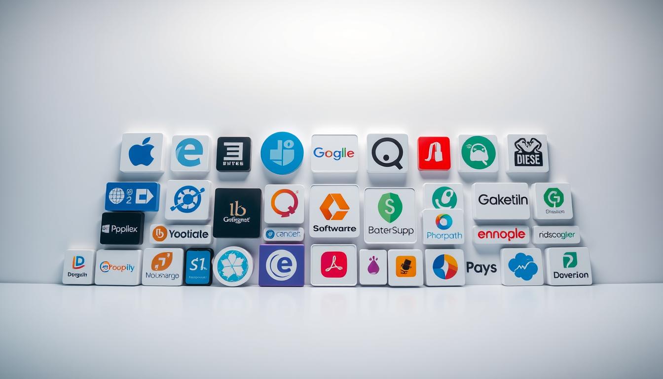 A group of diverse software logos and icons arranged on a sleek, minimalist background, creating a visually striking composition that showcases various SEO software deals. The logos are displayed in a clean, organized manner, with a sense of depth and dimension, highlighting the available options. The lighting is soft and diffused, creating a professional and elegant atmosphere, while the camera angle provides a balanced, eye-catching perspective. The overall scene conveys a sense of opportunity and potential savings for businesses seeking effective SEO software solutions.