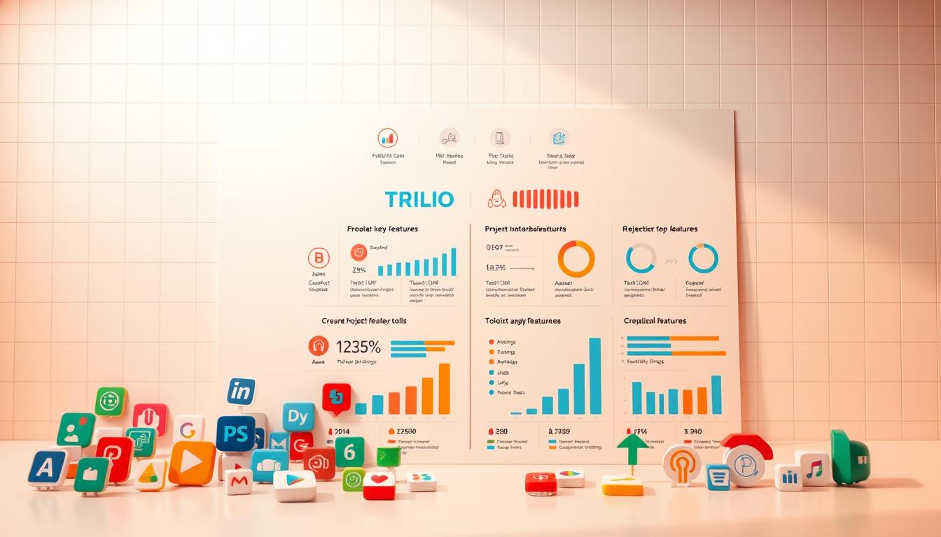A high-quality, detailed comparison of various project management tools and platforms, showcased in a sleek, minimalist visual format. The foreground features an array of colorful icons and logos representing popular solutions like Trello, Asana, Jira, and Todoist, arranged in a grid-like layout. The middle ground displays a series of infographic-style charts and graphs highlighting key features, pricing, and user ratings for each tool. The background is a clean, white-based workspace with subtle grid lines, lending an organized and professional feel. Warm, directional lighting from the top-left casts soft shadows, enhancing the depth and three-dimensionality of the scene. The overall tone is one of clarity, comparison, and informed decision-making.