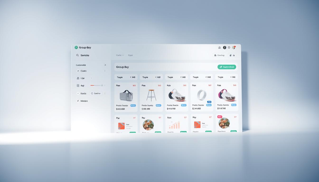 A minimalist, cloud-based group buy platform interface showcasing a sleek, user-friendly dashboard. The foreground features a clean, intuitive layout with customizable widgets, toggle switches, and data visualization tools. The middle ground includes a grid of group buy offers, each with product images, pricing, and member counts. In the background, a soft, gradient-based color scheme evokes a sense of professionalism and technological sophistication. Soft, directional lighting illuminates the interface, creating depth and highlighting key elements. The overall mood is one of efficiency, organization, and a seamless group purchasing experience.