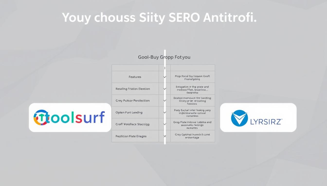 A modern, minimalist digital display showcasing a side-by-side comparison of popular group buy SEO tools. The foreground features two stylized icons or logos, one for "Toolsurf" and the other for "Evotoolz 2025", presented with clean typography and crisp lines. The middle ground depicts a minimalist grid or table layout, highlighting key features and capabilities of each tool in a concise, easy-to-digest format. The background is a subtle gradient or abstract pattern, providing a sophisticated, professional look and feel. The overall composition conveys a sense of informed decision-making, emphasizing the advantages of the "Toolsurf" group buy SEO tool approach.