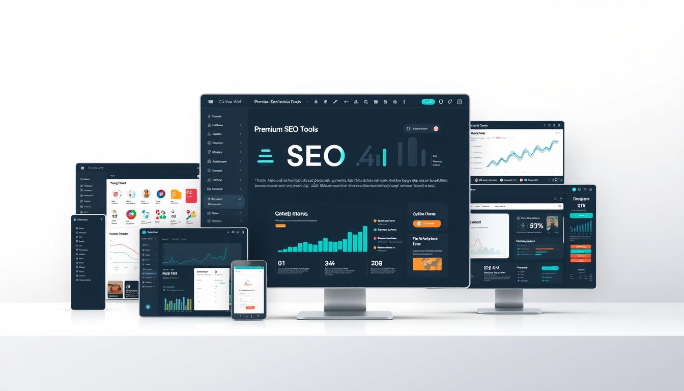 A modern, sleek, and visually appealing SaaS platform showcasing premium SEO tools. Set against a minimalist background of clean lines and muted colors, the foreground features a collection of intuitive user interface elements, including customizable dashboards, real-time data visualizations, and integrated workflow management tools. The middle ground highlights a range of SEO optimization features, such as keyword research, backlink analysis, and on-page optimization, all presented in a visually striking and easily navigable manner. The background subtly suggests the platform's enterprise-grade security and scalability, with a hint of a cloud-based infrastructure. The overall mood is one of professionalism, efficiency, and a commitment to delivering top-tier SEO solutions. Alt-text: Premium SEO tools platform