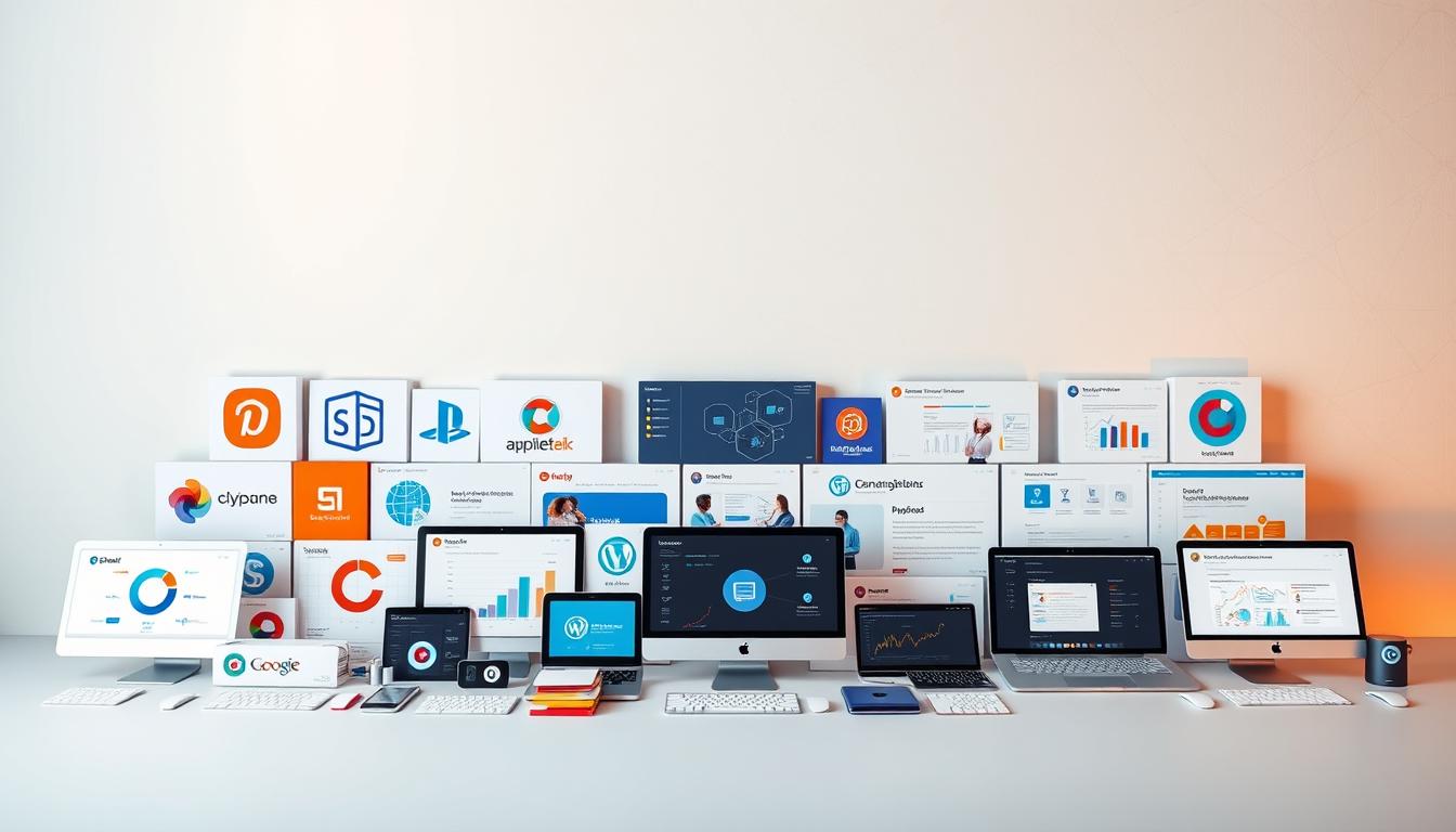 A neatly arranged collection of various SEO tools against a soft, minimalist background. In the foreground, a diverse set of software icons, algorithms, and dashboards showcasing their key features. The middle ground depicts users collaborating and sharing insights, hinting at the power of group-sourced solutions. The background has a subtle grid-like pattern, symbolizing the interconnected nature of the digital marketing landscape. Warm, diffused lighting casts a professional, yet approachable atmosphere, inviting the viewer to explore this collaborative ecosystem of group-buy SEO tools.