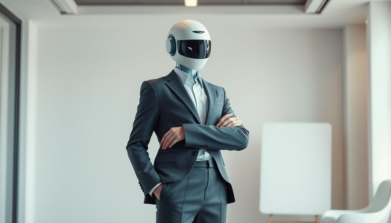 A professional, modern writing assistant standing confidently in a minimalist office setting. Detailed features include a clean, polished aesthetic with a neutral color palette, soft ambient lighting, and a sharp, high-resolution perspective capturing the assistant's focused, efficient demeanor. The writing assistant is depicted as a human-like figure, seamlessly blending technological capabilities with a refined, user-friendly interface. The overall scene conveys a sense of productivity, reliability, and a commitment to providing valuable writing support.