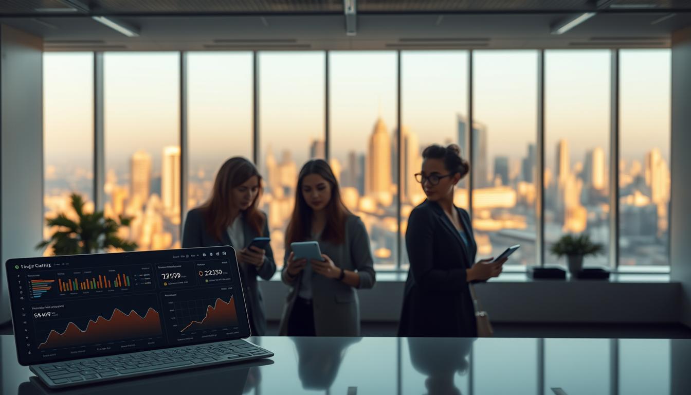 A serene cloud-based workspace with intuitive group-buy tools. In the foreground, a sleek dashboard showcases real-time analytics and seamless collaboration features. The middle ground features a team of professionals engaged in dynamic discussions, their faces illuminated by the soft glow of their devices. In the background, a panoramic view of a modern, minimalist office space, with large windows offering a glimpse of a bustling city skyline bathed in warm, golden light. The overall atmosphere conveys a sense of efficiency, connectivity, and a forward-thinking approach to group-buying solutions. Cloud-based group buy tools