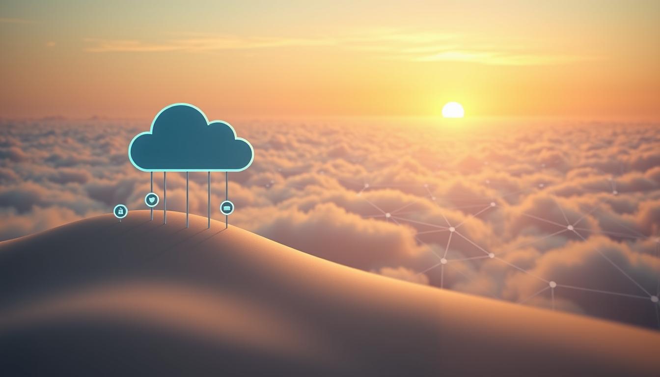 A serene digital landscape filled with cloud-shaped icons, representing the evolution of cloud-based SEO tools. In the foreground, a cluster of sleek, minimalist icons hover above a pastel-hued background, casting soft shadows. The middle ground features a network of interconnected lines and nodes, symbolizing the interconnectivity of these cloud-based solutions. In the distance, a glowing horizon suggests the endless possibilities of these innovative tools. The scene is bathed in a warm, diffused lighting, creating a sense of tranquility and progress. The overall composition conveys the seamless integration of cloud technology into the world of search engine optimization.