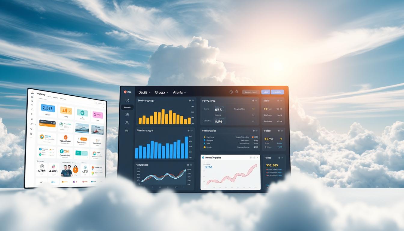 A sleek, cloud-based platform with a stylized UI, showcasing a seamless group buying experience. The foreground features intuitive tools for managing deals, member groups, and payment processing. The middle ground highlights data visualizations and analytics dashboards, conveying real-time insights. In the background, a serene cloud-filled sky sets a tranquil mood, symbolizing the platform's scalability and reliability. Crisp lighting and a wide-angle lens capture the platform's comprehensive functionality and modern aesthetic. The overall atmosphere exudes efficiency, collaboration, and a sense of empowerment for the user. cloud-based group buy platform