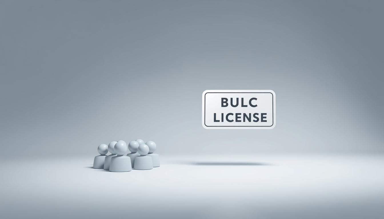 A sleek, minimalist illustration showcasing the juxtaposition of group buy and bulk license models. In the foreground, a cluster of stylized icons representing individual users, conveying the collaborative nature of group buys. In the middle ground, a large, elegant icon symbolizing a bulk license, its size and solitary presence emphasizing the individualized ownership. The background features a subtle gradient, lending a sense of depth and balance to the composition. The overall mood is one of clarity and considered comparison, inviting the viewer to ponder the relative merits of each approach. Soft, directional lighting casts subtle shadows, adding depth and dimension to the scene. The image should be captured from a slightly elevated, frontal angle to provide an inclusive, comprehensive view of the key elements.