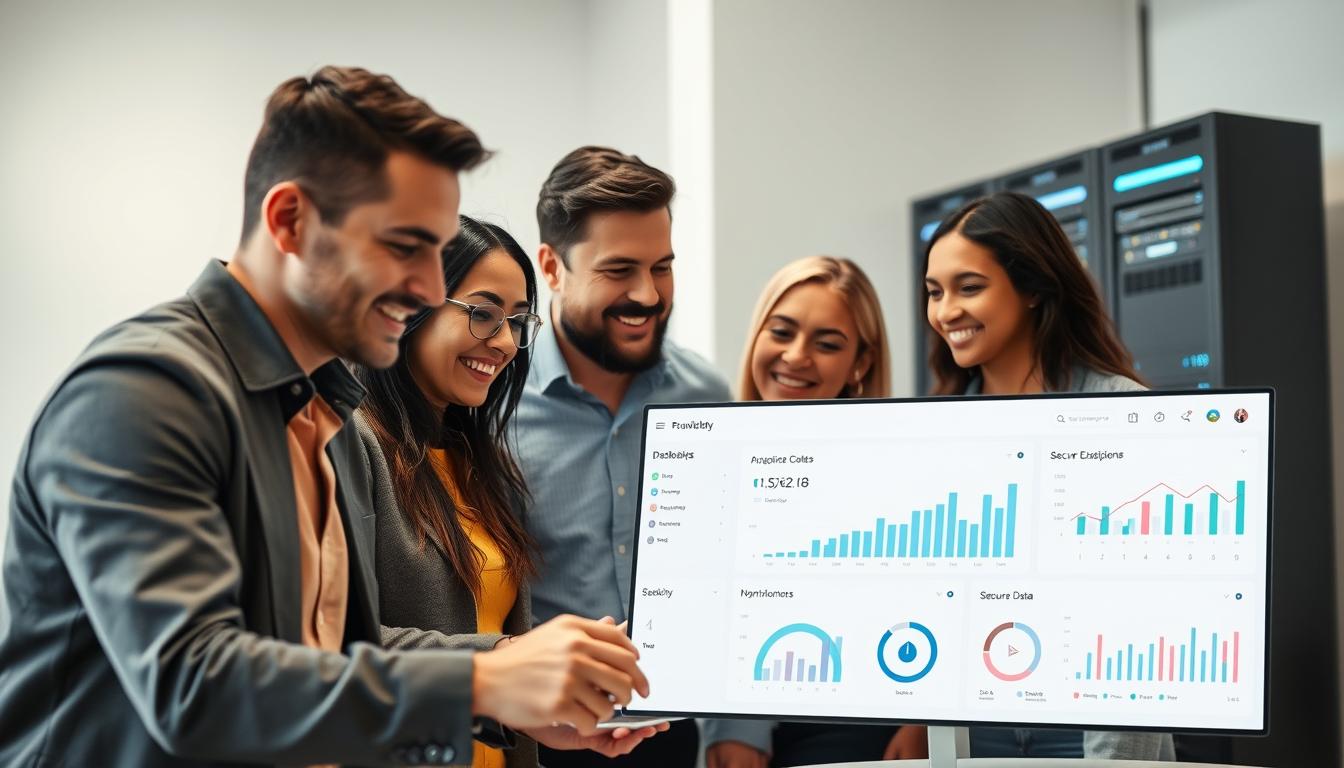 A sleek, modern cloud-based platform with a minimalist user interface. The foreground features a group of diverse professionals collaborating on a project, their expressions animated and engaged. The middle ground showcases a clean, streamlined dashboard with intuitive data visualizations and analytics tools. In the background, a seamless integration of cloud infrastructure, servers, and secure data storage creates a sense of reliability and efficiency. Soft, diffused lighting illuminates the scene, conveying a professional, yet approachable atmosphere. The overall composition emphasizes the platform's user-centric design, cutting-edge technology, and collaborative capabilities. cloud-based group buy platform