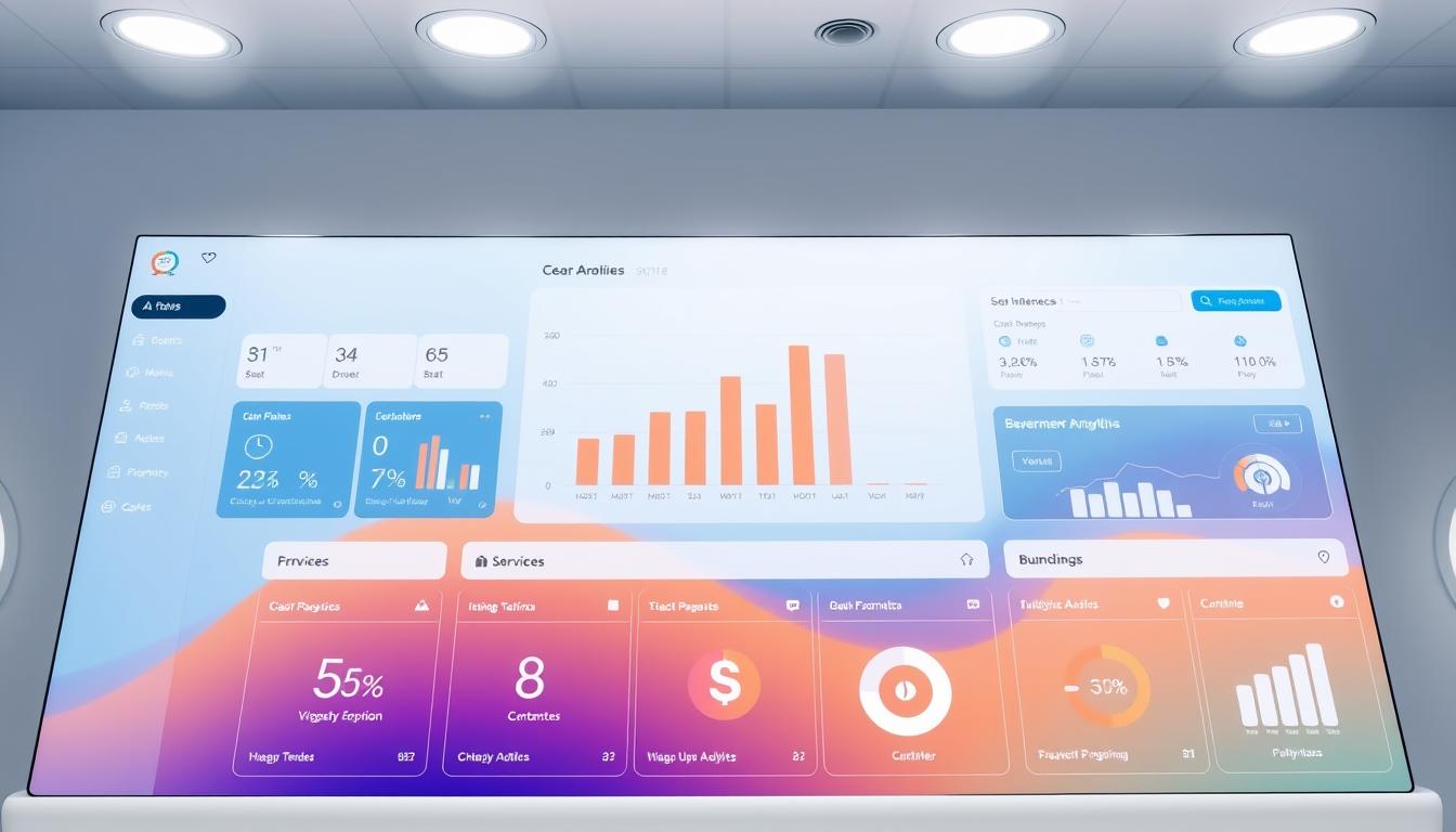 A sleek, modern dashboard interface for a leading SEO tools provider. In the foreground, a clean grid layout showcases a suite of intuitive analytics tools, their icons and labels crisp and inviting. The middle ground features a large bar graph visualizing key performance metrics, rendered in a minimalist yet impactful style. In the background, a subtle gradient transitions from a calming blue to a vibrant orange, creating a sense of depth and dynamism. Soft lighting from above casts a professional glow, while the camera angle suggests an elevated, bird's-eye perspective, conveying a comprehensive, high-level view of the platform's capabilities. An atmosphere of efficiency, sophistication, and cutting-edge digital marketing prowess permeates the scene. Prompt