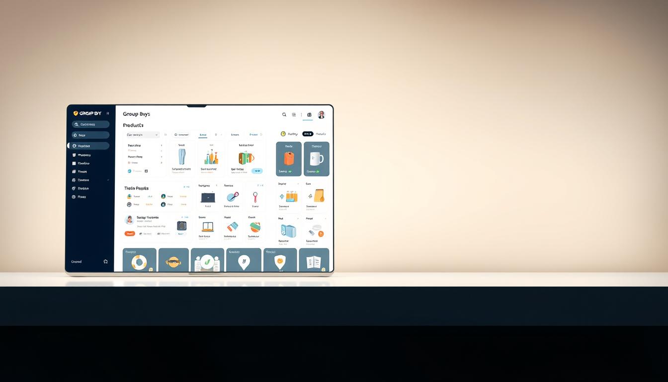 A sleek, modern group buy platform showcasing a clean, minimalist design. The foreground features a central dashboard with intuitive controls and clear data visualizations, guiding users through the group buying process. The middle ground depicts a diverse range of product categories, each with their own distinct icons and stylized imagery. In the background, a subtle gradient backdrop sets a professional, tech-forward atmosphere, complemented by soft, directional lighting that emphasizes the platform's streamlined aesthetic. The overall mood conveys a sense of efficiency, collaboration, and a seamless group buying experience.