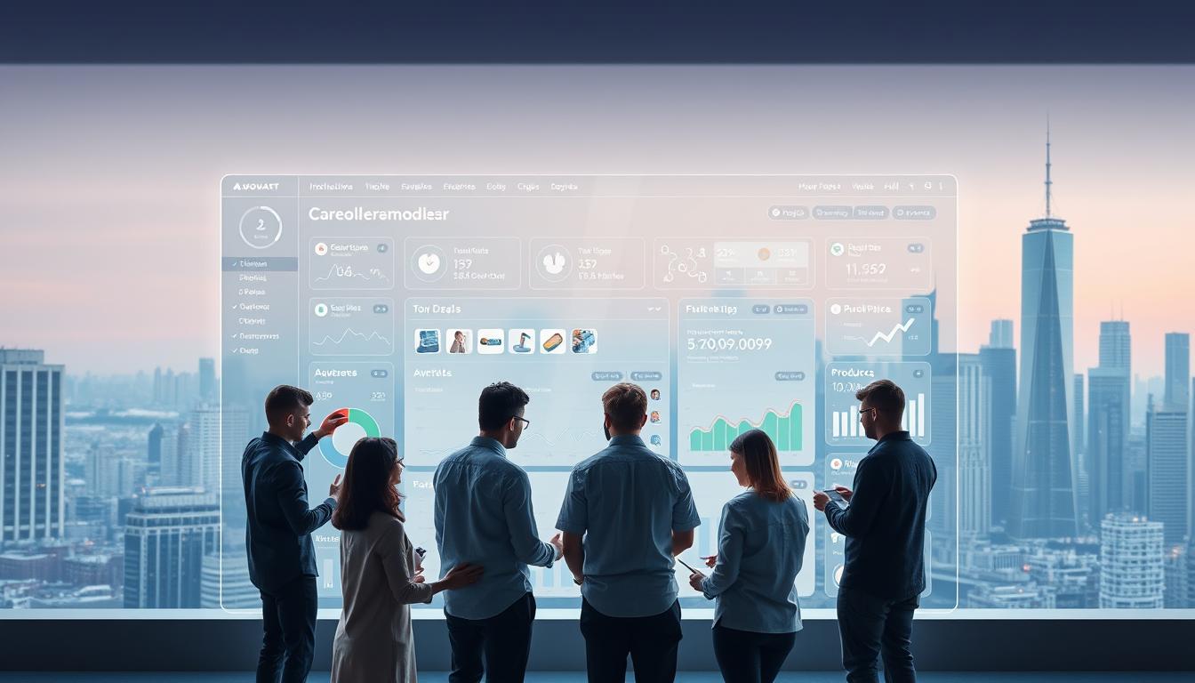 A sleek, modern group buying platform with a clean, minimalist interface. In the foreground, a group of diverse professionals collaborating on a digital dashboard, surrounded by intuitive data visualizations and seamless collaboration tools. The middle ground features a sophisticated recommendation engine, highlighting top deals and trending products. In the background, a serene cityscape with towering skyscrapers, conveying a sense of urban innovation and connectivity. Soft, directional lighting casts a warm glow, evoking a sense of trust and efficiency. The overall mood is one of productivity, technology, and a collaborative spirit. Alt-text: smart group buy platform