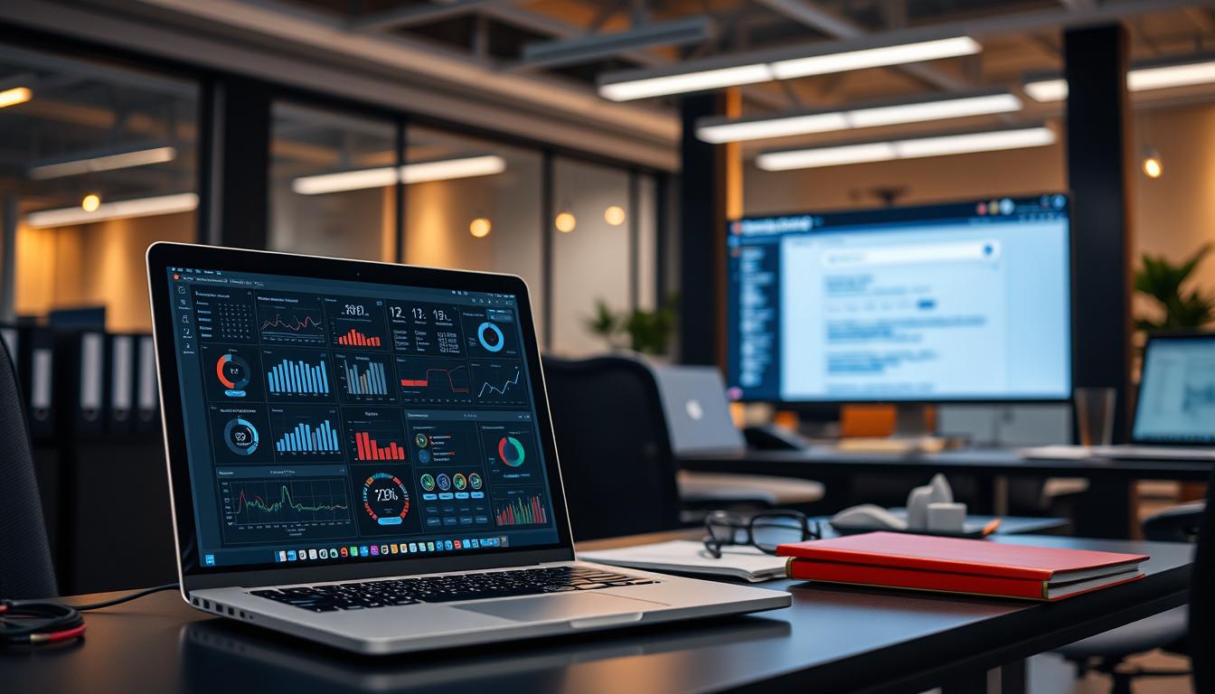 A sleek, modern office environment with a focus on technical SEO. In the foreground, a laptop screen displays a complex dashboard of SEO data, metrics, and analytics. Subtle lighting casts a warm glow, while the middle ground features neatly organized folders, cables, and other office supplies. In the background, a large monitor displays a search engine results page, highlighting the importance of technical SEO for improving crawling and indexing. The overall atmosphere conveys a sense of efficiency, optimization, and the pursuit of digital growth.