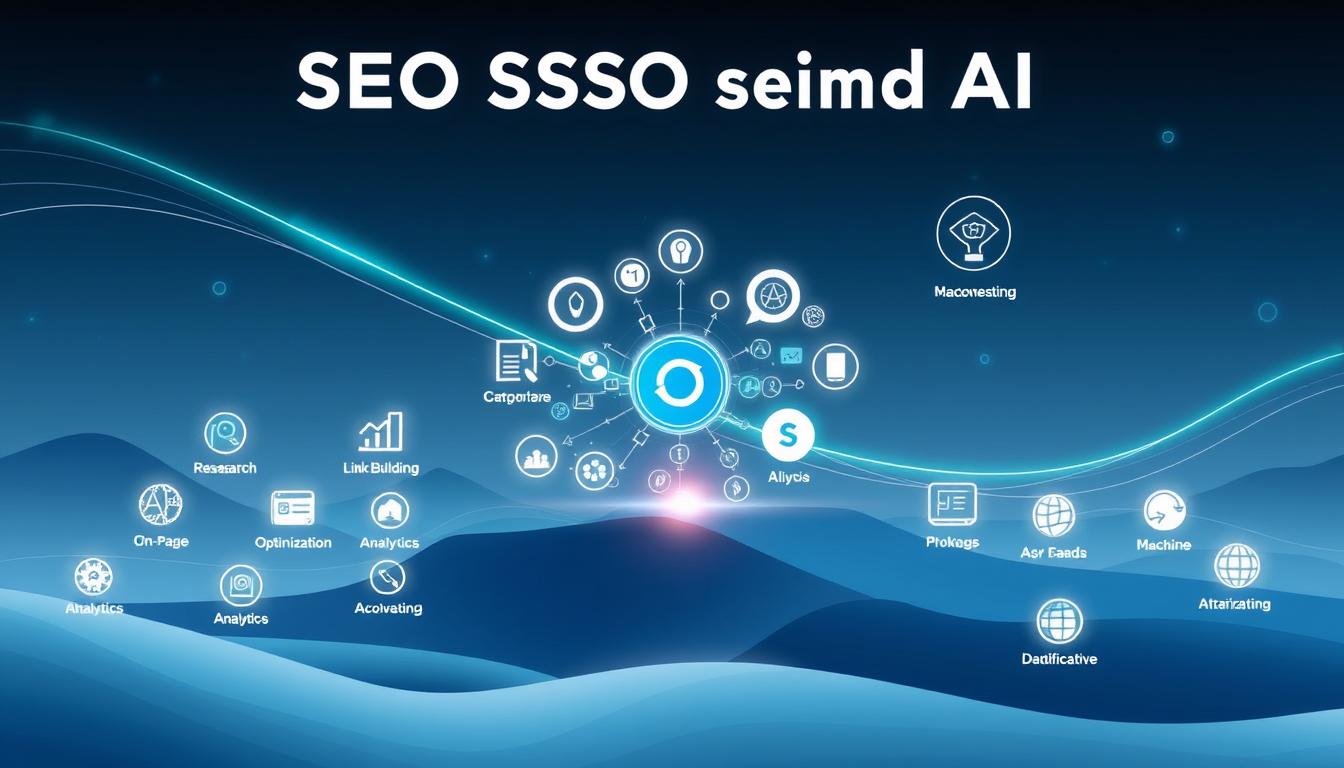 A stylized digital illustration depicting the key categories and tools in the world of SEO and AI. In the foreground, a clean and minimalist arrangement of icons and labels representing essential SEO tools such as keyword research, on-page optimization, link building, and analytics. In the middle ground, a cluster of AI-powered tools including natural language processing, machine learning models, and data visualization. The background features a dynamic, futuristic landscape with glowing lines, geometric shapes, and a subtle color palette of blues, grays, and greens, conveying the advanced, technological nature of these digital marketing solutions. The overall composition is visually striking, informative, and aligned with the "Overview of the Toolsurf Platform Features" section of the article.