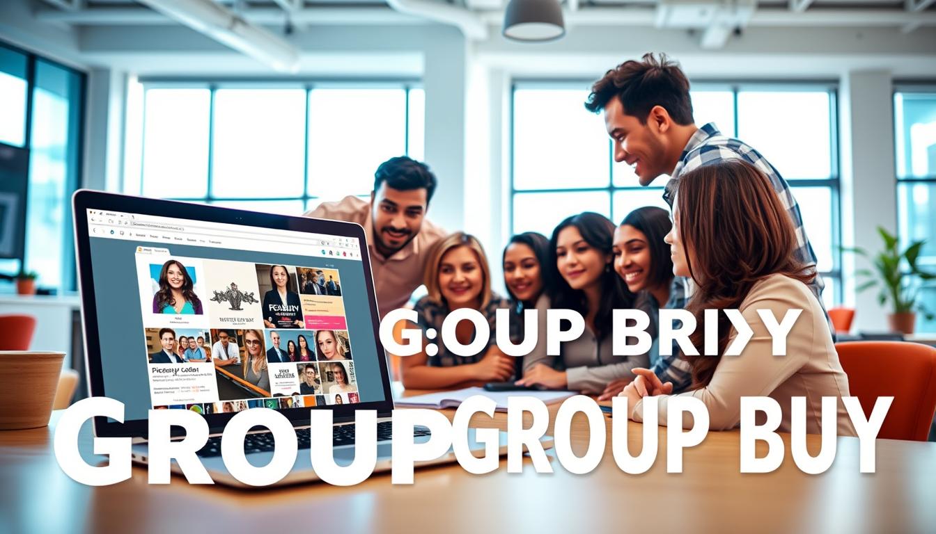 A vibrant and professional-looking image of a group of people gathered around a laptop, engaged in a Picmonkey group buy session. The foreground features the laptop screen displaying the Picmonkey interface, with various design tools and features visible. The middle ground showcases a diverse group of individuals, each intently focused on the screen, representing the collaborative nature of the group buy experience. The background depicts a modern, well-lit office or co-working space, with clean lines, minimalist decor, and large windows that flood the scene with natural light, creating a sense of productivity and efficiency. The overall atmosphere conveys a sense of togetherness, shared purpose, and the smart, budget-friendly approach to accessing Picmonkey's powerful design tools through a group buy arrangement. picmonkey group buy