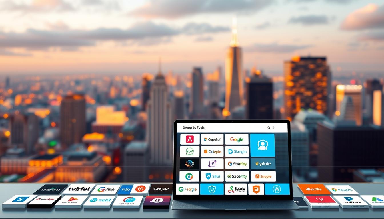 A vibrant group buy platform for SEO tools, showcasing a diverse array of software solutions. The foreground features a stylish, minimalist user interface with sleek icons and intuitive navigation. In the middle ground, a collection of software logos and product shots are neatly arranged, highlighting the breadth of offerings. The background depicts a dynamic cityscape, conveying the sense of a thriving digital marketplace. Warm, directional lighting casts a sense of professionalism and trust, while a shallow depth of field draws the viewer's focus to the centralized platform. The overall composition exudes a modern, tech-savvy aesthetic that aligns with the section's theme of leveraging group buy platforms for effective SEO strategy. group buy seo tools platform