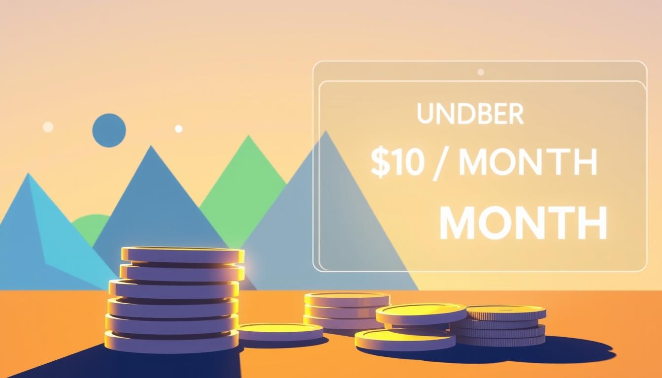 A vibrant, minimalist illustration showcasing the savings of a group buy pricing model. In the foreground, a stack of coins and banknotes, casting warm, directional lighting. The middle ground features stylized geometric shapes in shades of blue and green, representing the collective power of group purchasing. In the background, a sleek, modern interface with clean typography highlights the key benefits of group buy pricing: "UNDER $10 / MONTH". The overall composition conveys a sense of financial security, efficiency, and the tangible advantages of collaborative consumption.