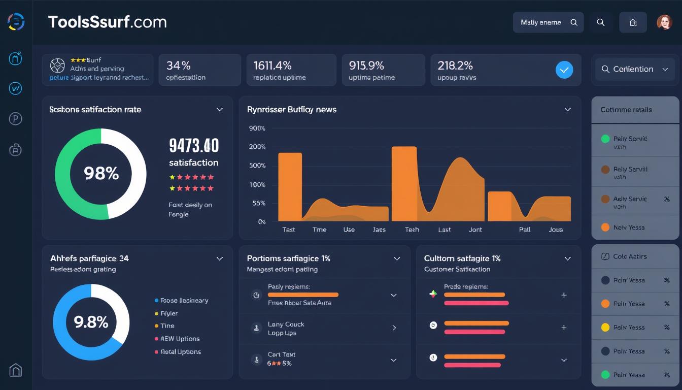 Dashboard showing toolsurf.com's customer satisfaction ratings for their Ahrefs group buy service Dashboard showing toolsurf.com's customer satisfaction ratings for their Ahrefs group buy service