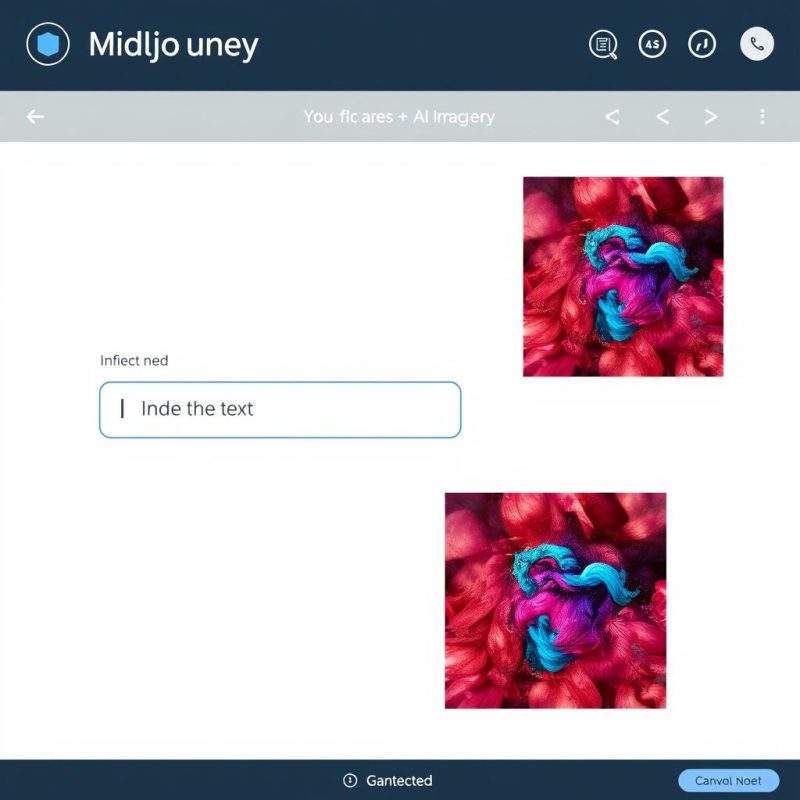 Midjourney AI interface showing text prompt and resulting image generation Midjourney AI interface showing text prompt and resulting image generation