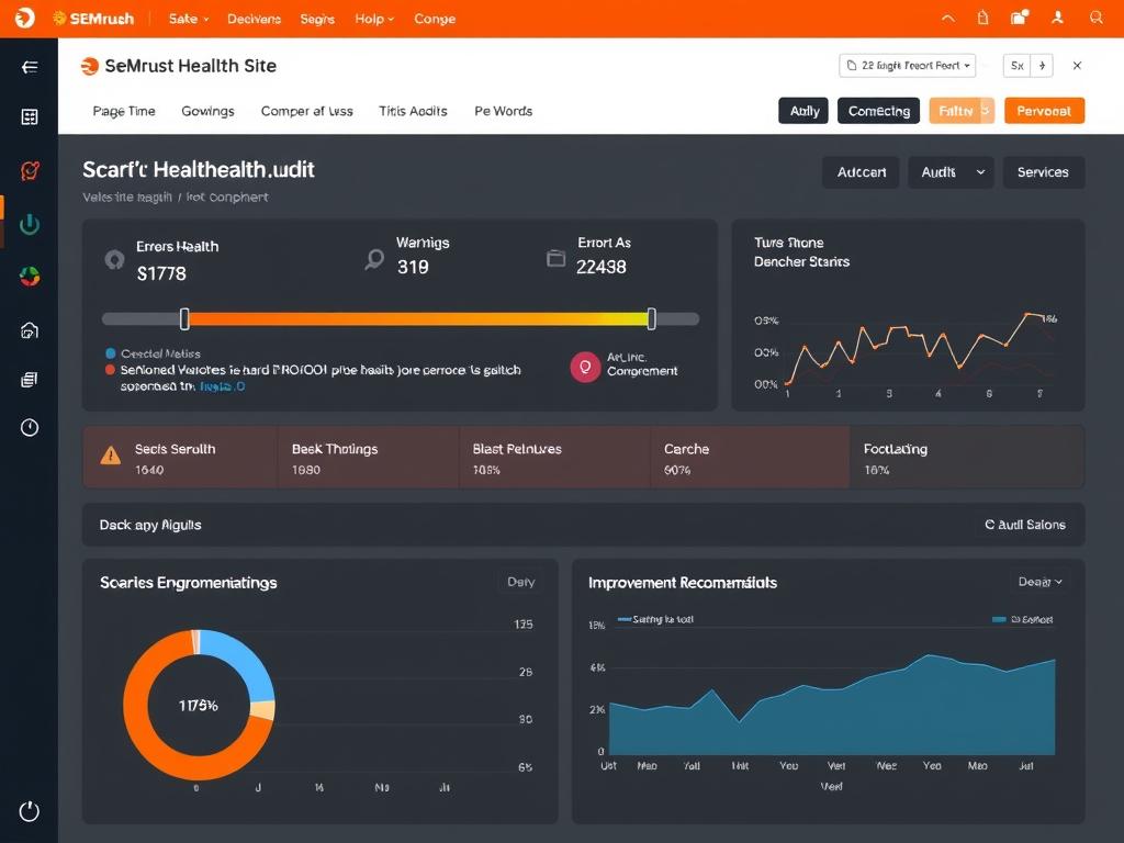 SEMrush site audit report showing website health score and improvement recommendations
