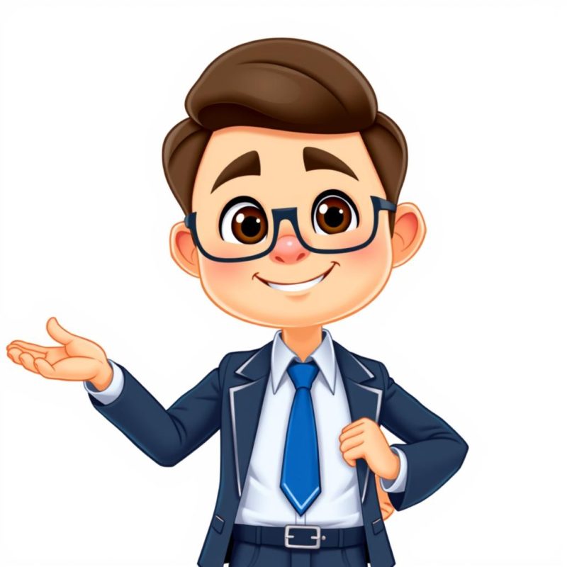 Sample Vyond animated character in business attire presenting to audience