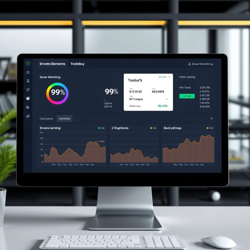 Server uptime monitoring dashboard showing 99% reliability