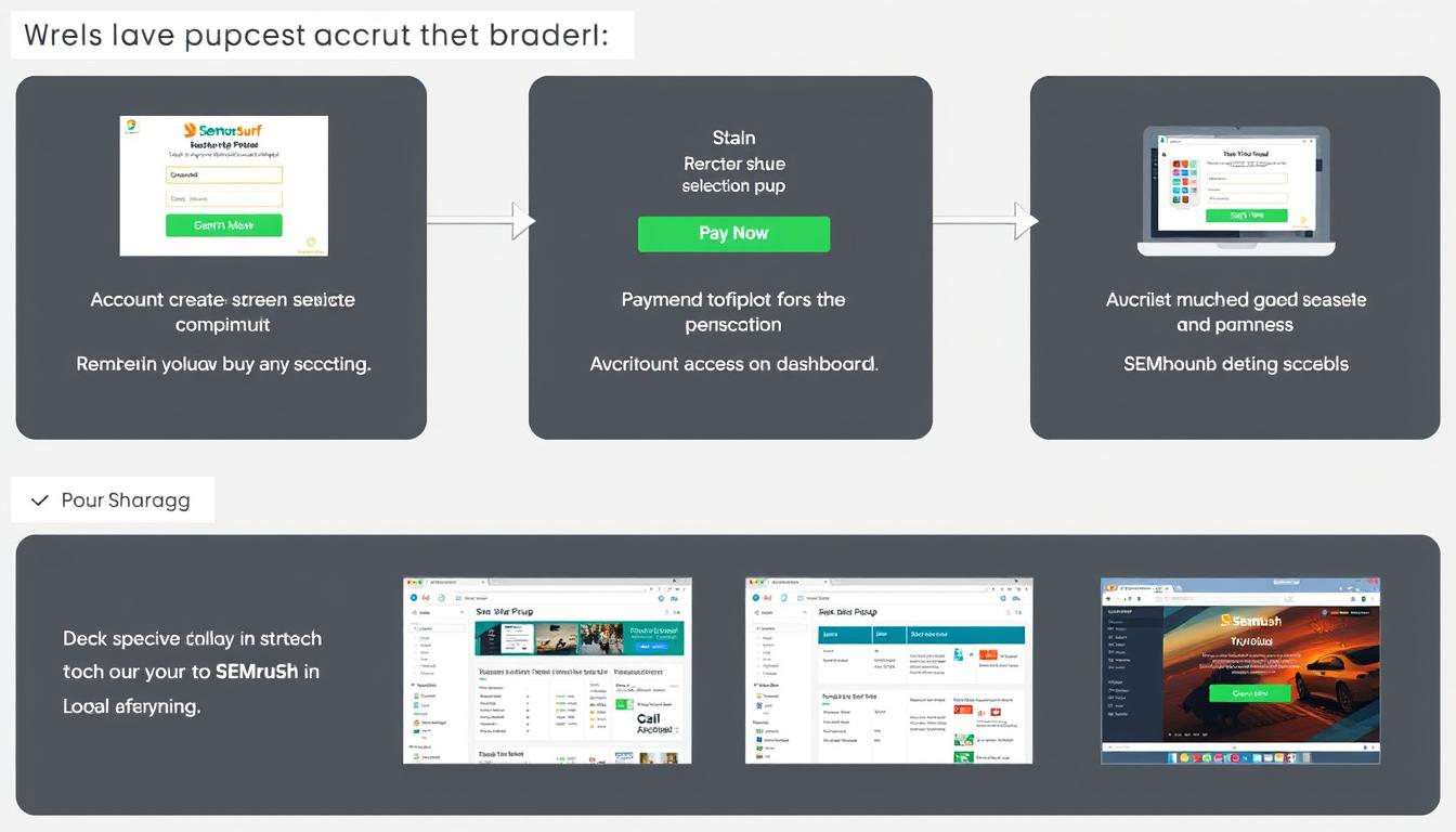 Step-by-step visual guide showing how to purchase SEMrush group buy access on ToolSurf